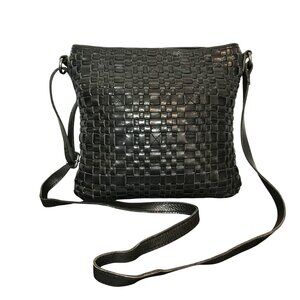 Vilenca Holland Black Woven Leather Womens Crossbody Bag